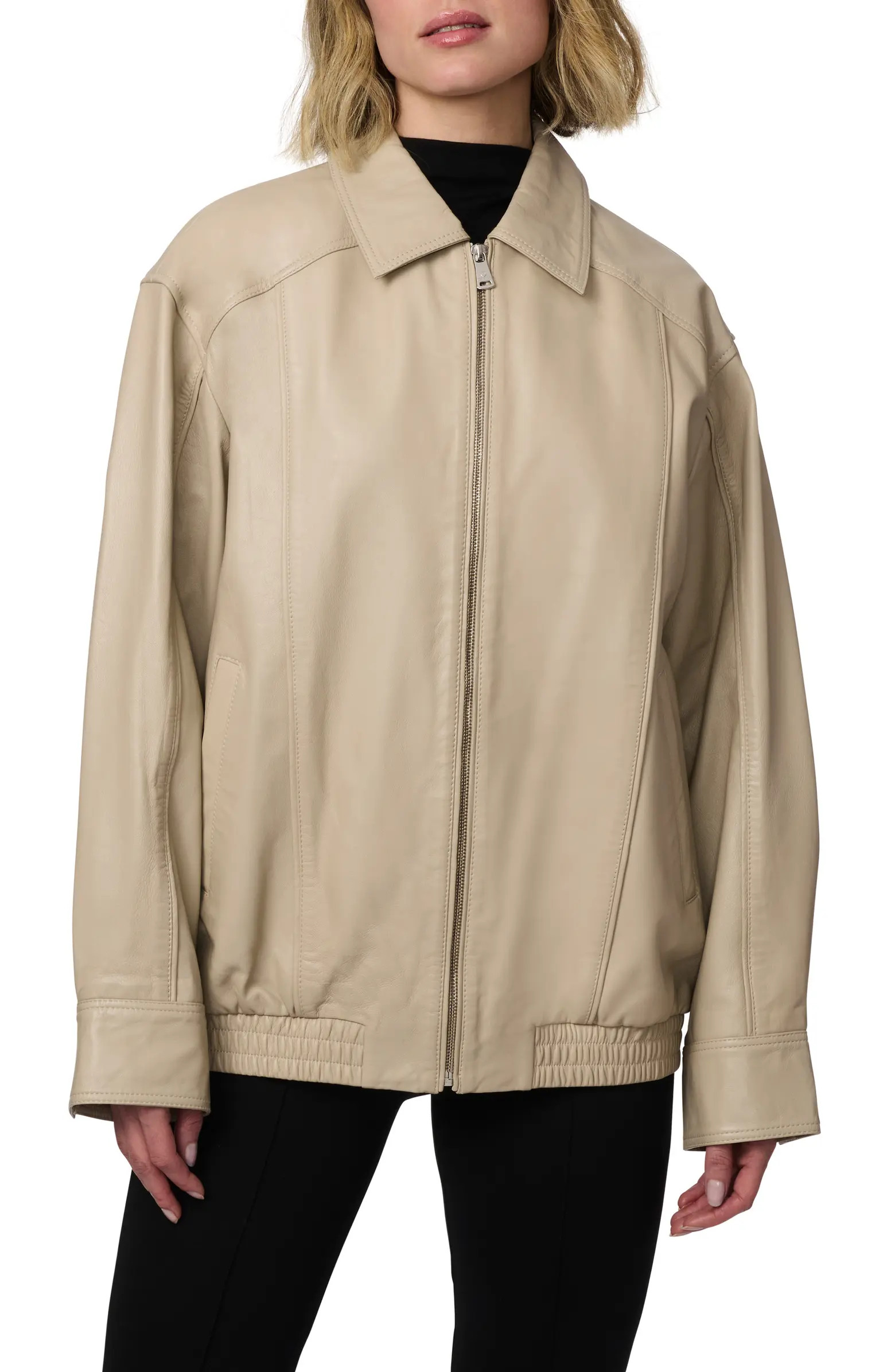Lambskin Leather Longline Bomber Jacket | Nordstrom
