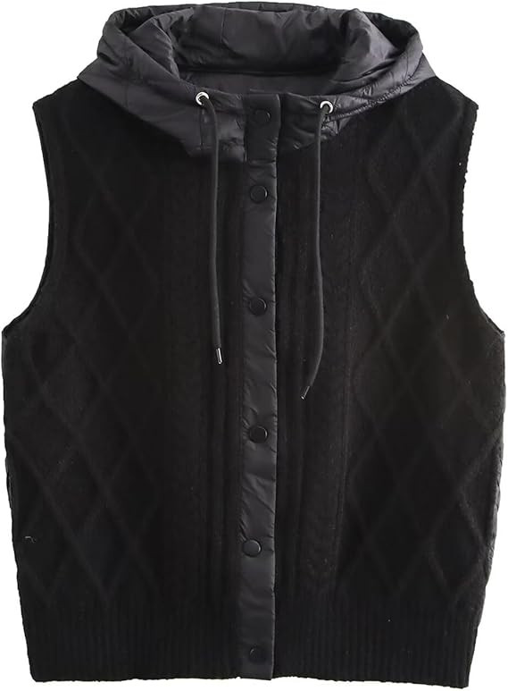 Women's Quilted Hooded Knit Vest Lightweight Padded Sleeveless Jacket, Casual Retro Layered Sweat... | Amazon (US)