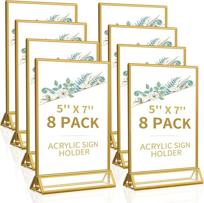 Smarpau Acrylic Gold Sign Holder 5x7,8 Pack Table Number Holders, Double-Sided Display Stand Pict... | Amazon (US)
