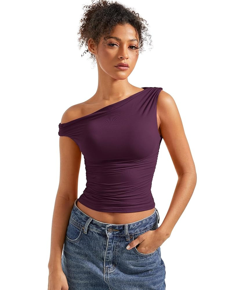 SUUKSESS Women Off Shoulder Tops Sleeveless Shirts Y2K Going Out Crop Tank Top | Amazon (US)