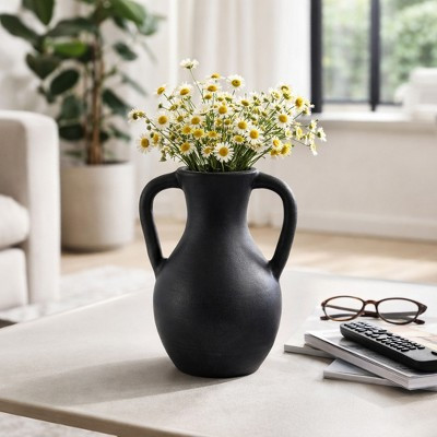 Terracotta Vase with Handle for Living Room Decor - Decorative Flower Vase for Bedroom, House Display, and Office Desk -12", Black | Target
