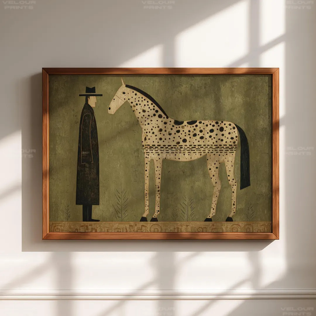 Abstract Cowboy and Horse Wall Art, Folk Western Illustration Print, Rustic Farmhouse Decor, Mini... | Etsy (US)