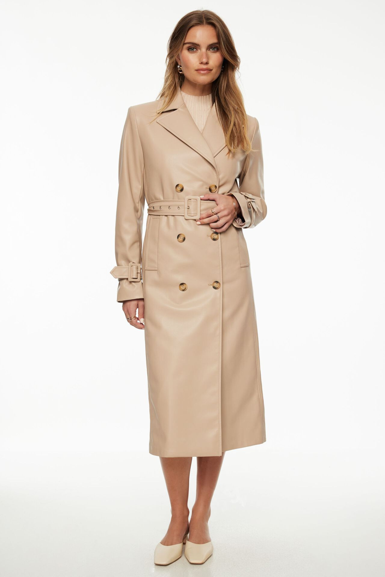 Military Faux Leather Trench Coat | Dynamite Clothing