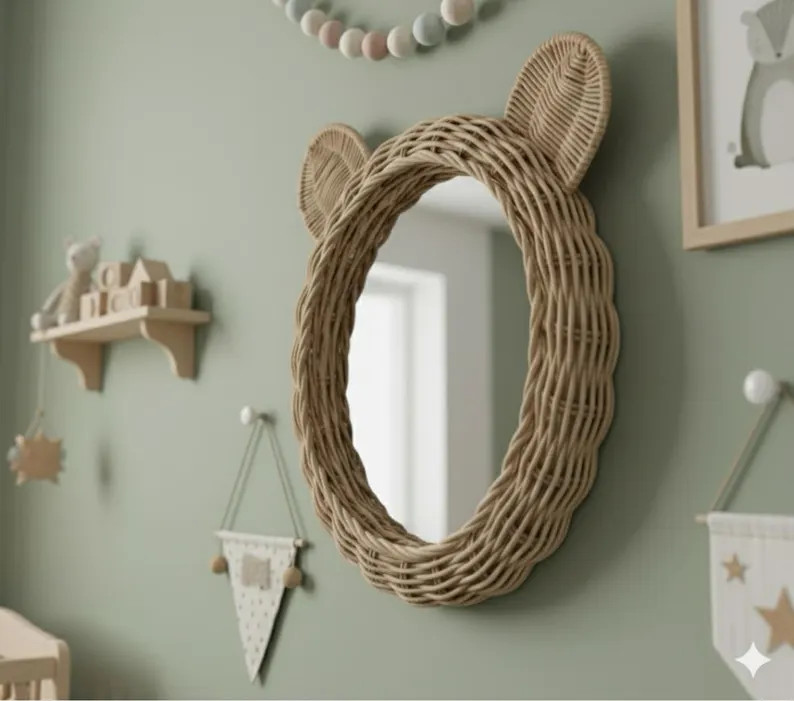 Rattan Bear Mirror – Boho Baby Nursery Decor, Montessori Toy | Etsy (US)