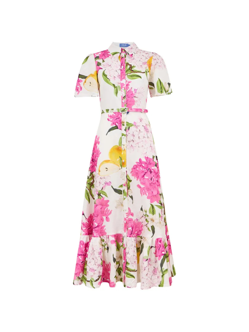Leo Lin Becca Floral ruffled-detail Midi Dress | White | FARFETCH UK | Farfetch Global