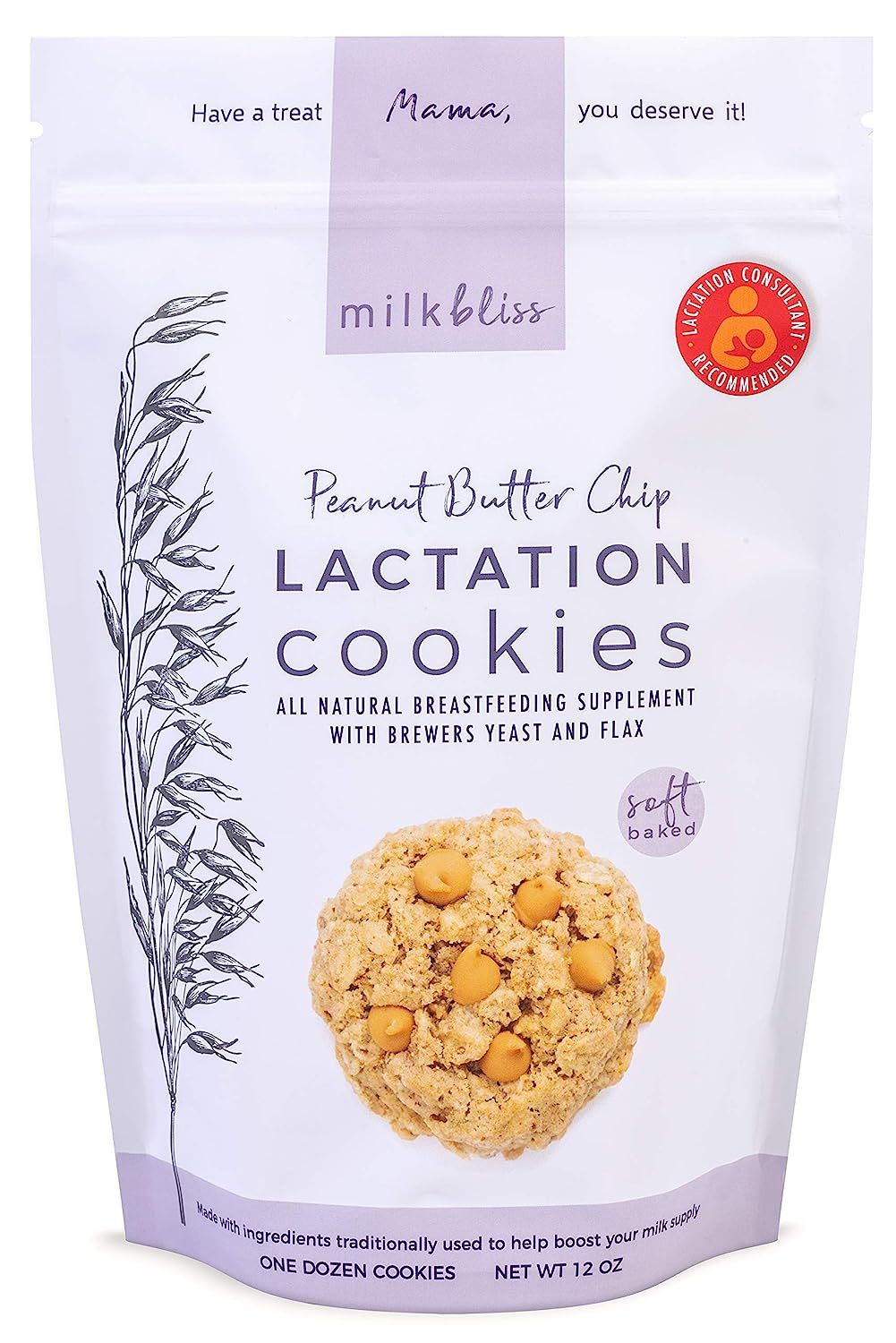 MilkBliss Peanut Butter Chip Soft Baked Lactation Cookies, 12 OZ | Amazon (US)