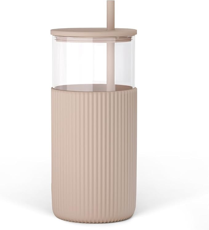 SANDJEST Glass Tumbler with Straw and Lid, Glass Water Bottle with Silicone Sleeve 20oz, Smoothie... | Amazon (US)