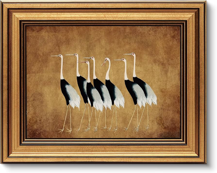 VIYYIEA Vintage Gold Framed Wall Art for Living Room, Cranes Canvas Prints Home Decor, Oil Painti... | Amazon (US)