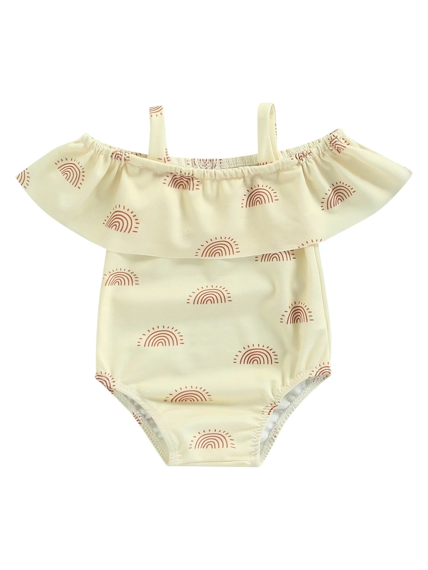 TheFound Toddler Baby Girls Swimsuit Sleeveless Bathing Suit Off Shoulder Swimwear Sun Print Beac... | Walmart (US)