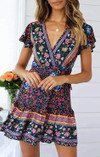 Click for more info about ZESICA Women’s Summer Wrap V Neck Bohemian Floral Print Ruffle Swing A Line Beach Mini Dress