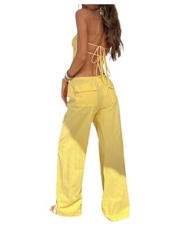 Milumia Women's 2 Piece Matching Set Strapless Tube Top and Pants Vacation Outfits Mustard Yellow... | Amazon (US)