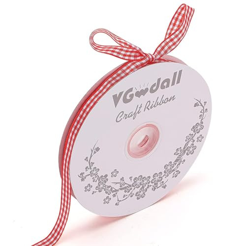 VGOODALL Red Gingham Ribbon, 3/8" x 50Yd Red and White Thin Crafts Ribbon Buffalo Checker Ribbons for Hair Accessories Picnic School and Birthday Gift Wrapping | Amazon (US)
