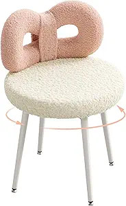 ROOMTEC Vanity Chair with Back No Wheels,Small Swivel Chair Upholstered Accent Chair with Cute Bo... | Amazon (US)