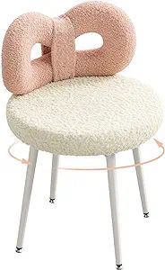 ROOMTEC Vanity Chair with Back No Wheels,Small Swivel Chair Upholstered Accent Chair with Cute Bo... | Amazon (US)