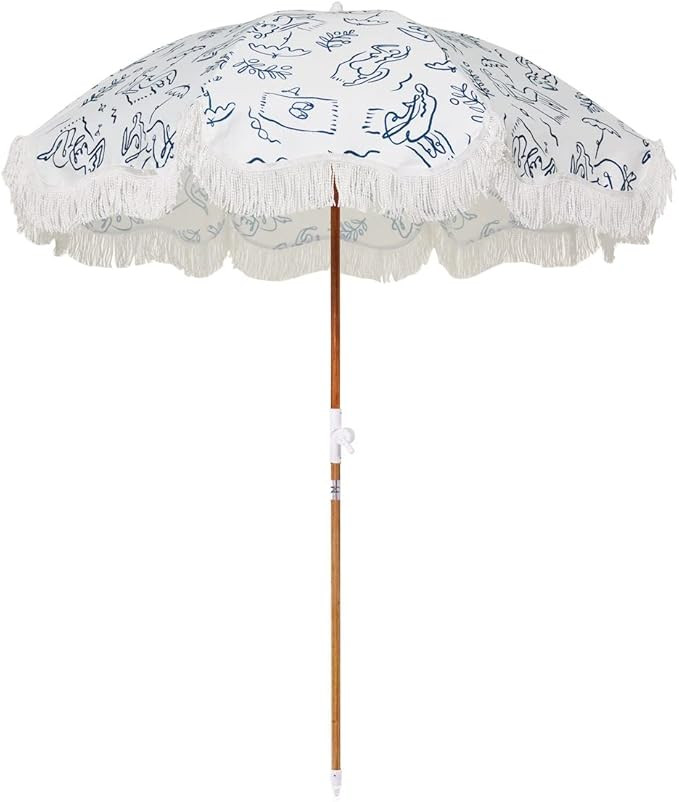 Business & Pleasure Co. Holiday Umbrella - 5' Lightweight White Fringe Beach Umbrella, 6.5' Tall ... | Amazon (US)