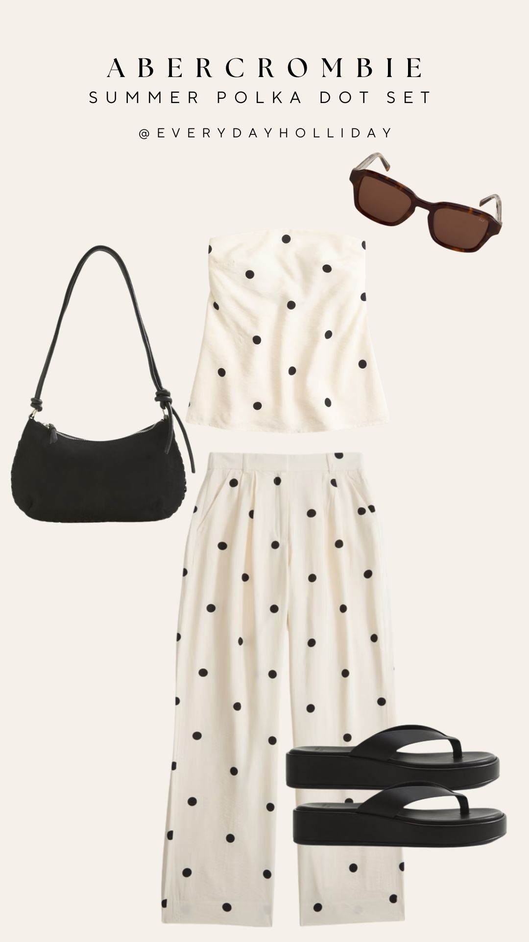 The polka dot set of the summer 🖤 Abercrombie cream and black matching set styled with platform sandals and a black shoulder bag — all linked!​​​​​​​​​​​​​​​​

#LTKootd #LTKgrwm #LTKBeauty
