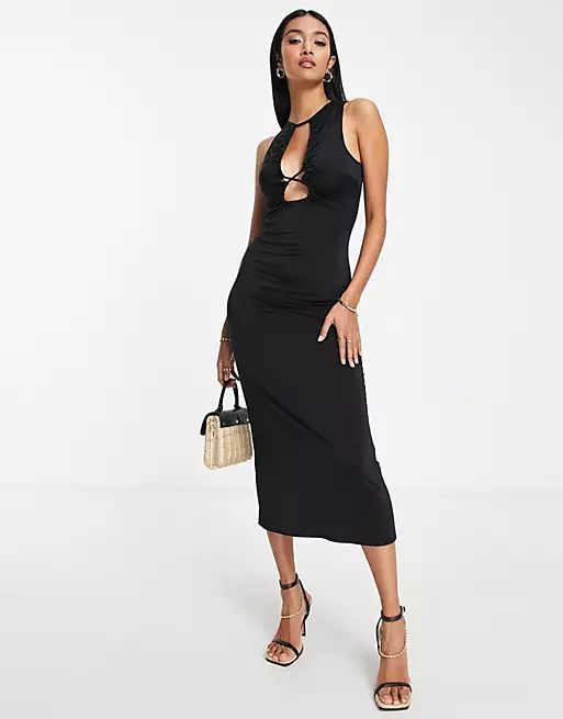 ASOS DESIGN slinky midi dress with keyhole cut out detail in black | ASOS (Global)