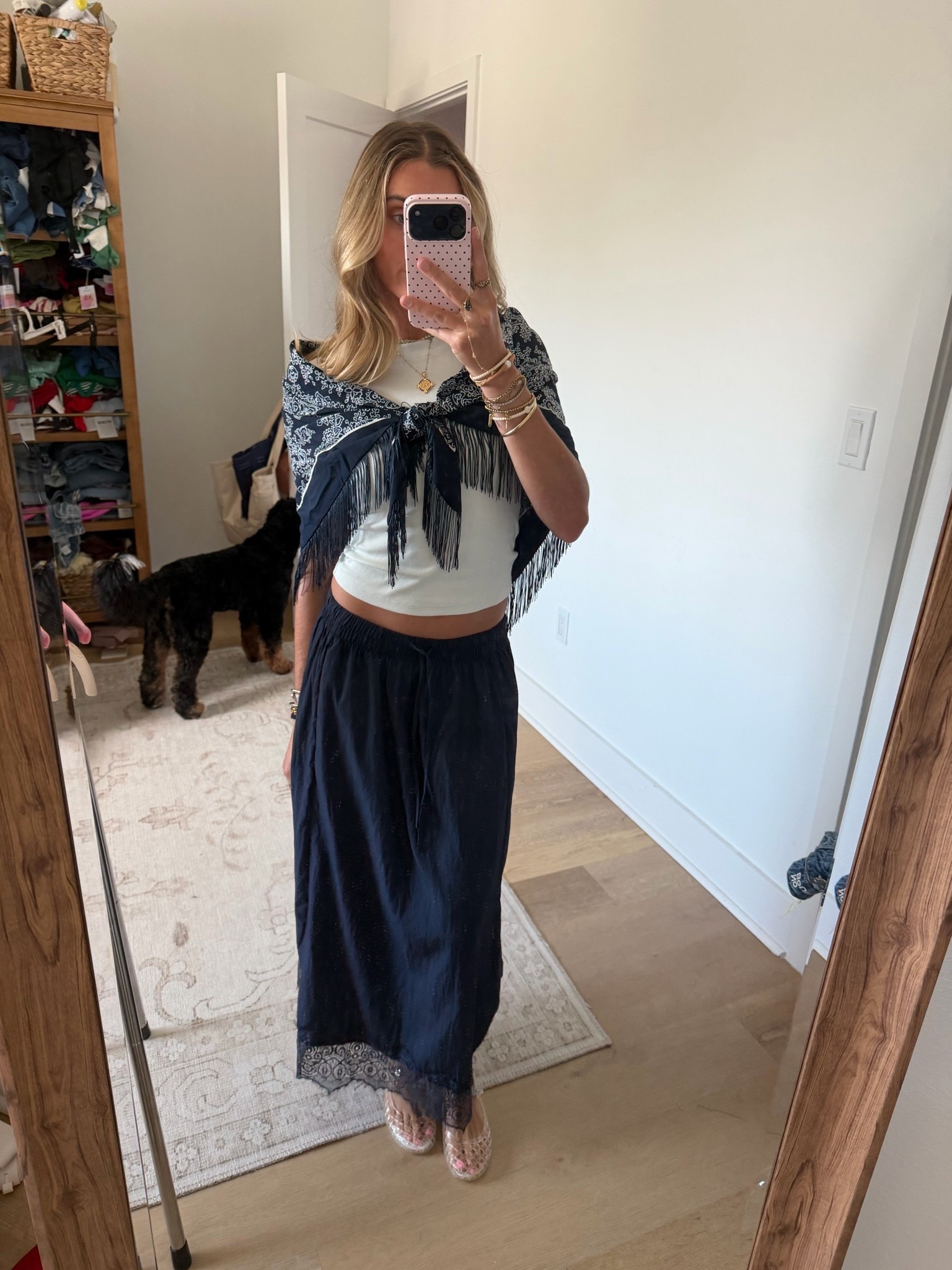 My LTKCON travel outfit from TPA to DALLAS! I’m wearing my Cuts Clothing tomboy tee size xs (code SLOANEV) the best baby tees. My skirt is amazon Tanming Women's Drawstring High Waist Lace Hem Midi Skirt Elastic High Rise, Delicate Lace Trim, Flattering A-line Fit, Side Pockets, Soft Flowy Fabric, Summer Casual Beach Wear size small. My fringe scarf is a WALMART find! How fun I grabbed both colors. My shoes are clear ballet flats from Tory Burch. 

Jewelry: earrings are @electricpicks Bentley earrings layered with my ring concierge duster earrings. My necklace trio is @electricpicks  jewel necklace the one that looks like a tennis necklace and bauble bar turquoise tennis necklace. The pendant is @janewin

#LTKCon #LTKootd #LTKTravel