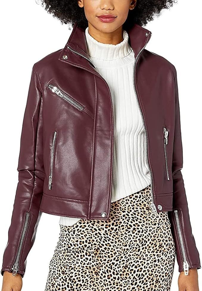 [BLANKNYC] womens Luxury Clothing High Collar Vegan Leather Motorcycle Jacket | Amazon (US)