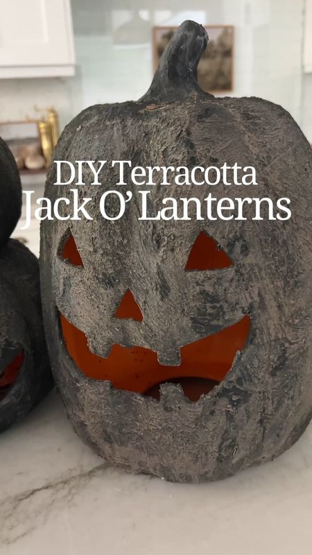DIY Look for less Terracotta Jack O Lanterns!  I made all all 3 of these for less than the cost of one from Pottery Barn!

Halloween home decor, outdoor front porch, Walmart finds deals