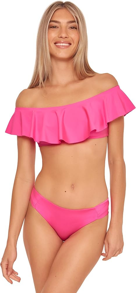 Trina Turk Women's Standard Monaco Off Shoulder Ruffle Bandeau Bikini Top-Swimwear Separates | Amazon (US)