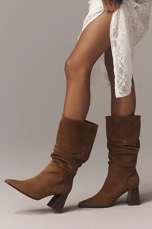 Scrunch Suede Block-Heel Boots | Anthropologie (US)