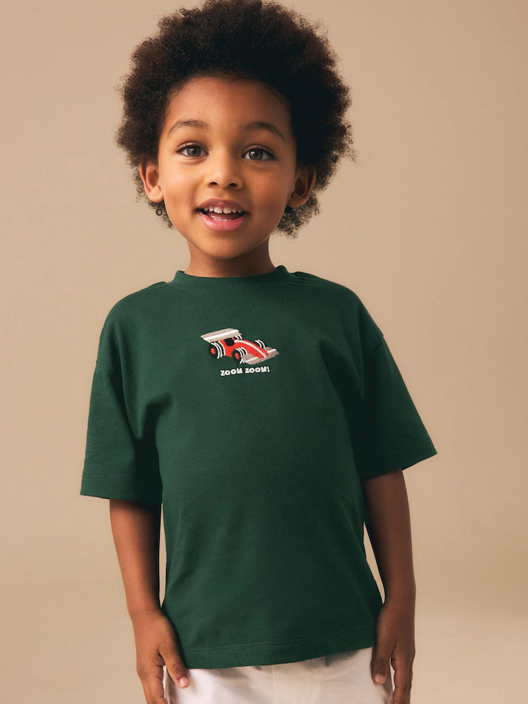 Green Embroidered Race Car Short Sleeve Small Graphic T-Shirt (3mths-7yrs) | Next US