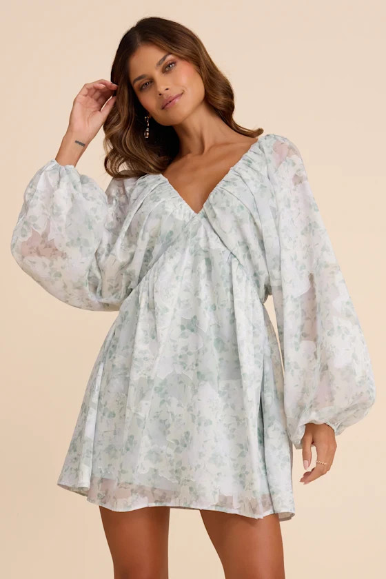 Halen White Floral Long Sleeve Mini Dress | Lulus