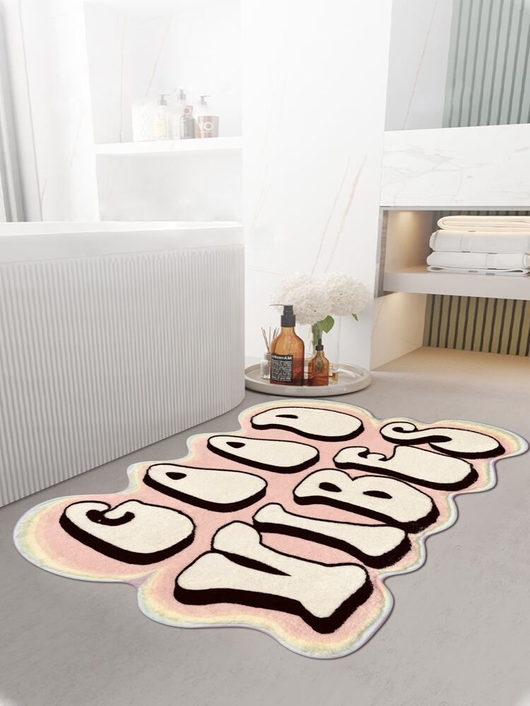 1pc Slogan Graphic Polyester Bath Rug, Creative Letter Design Soft Plush Mat For Bathroom | SHEIN