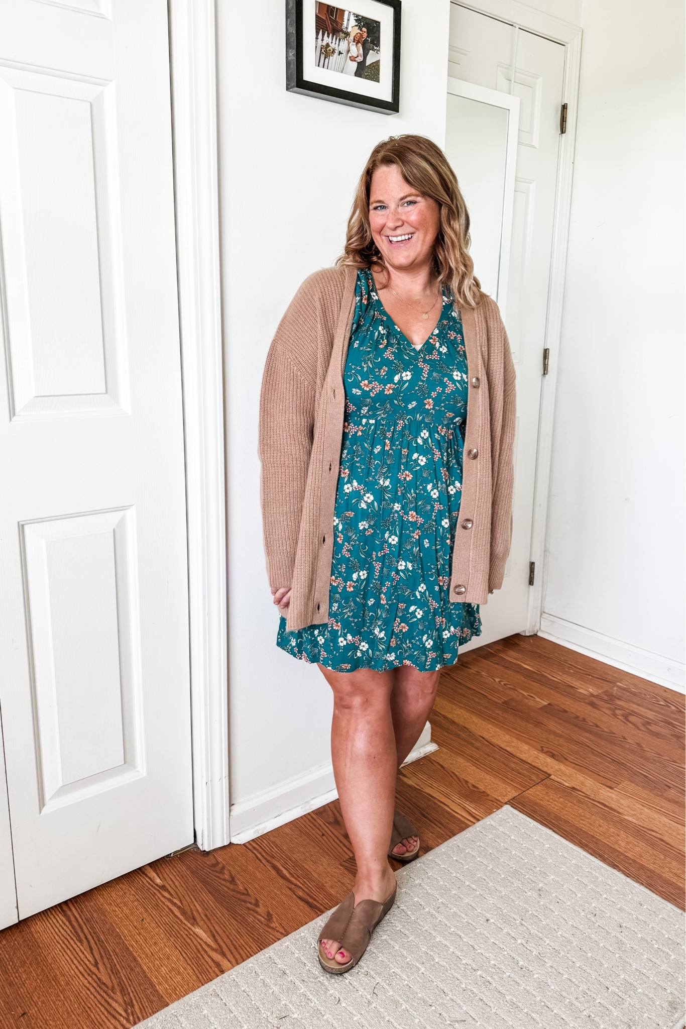 A floral dress and cardigan is a fun & easy teacher outfit option!

Cardigan - size down - medium 
Sandals- run a little narrow but real leather so worked for my wider foot
Dress- older linked similar 

#LTKMidsize #LTKBacktoSchool #LTKFallSale