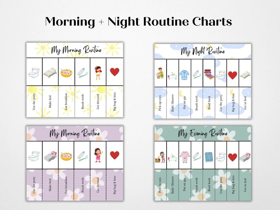 Morning & Evening Routine Chart, Planning Toddler Bedtime Routine, Daily Visual Schedule, Chore C... | Etsy (US)