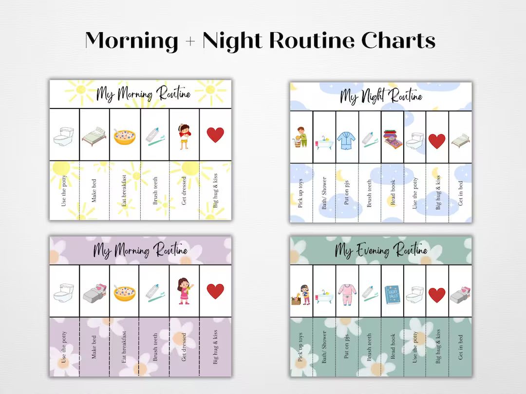 Morning & Evening Routine Chart, Planning Toddler Bedtime Routine, Daily Visual Schedule, Chore C... | Etsy (US)
