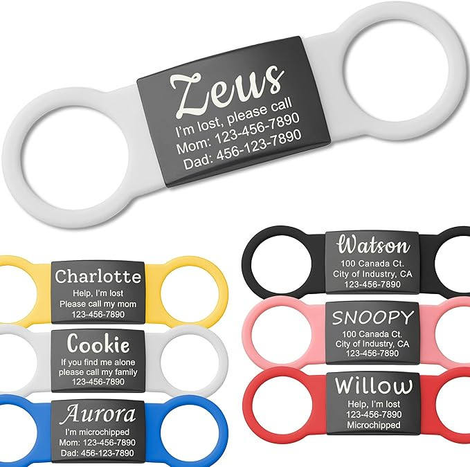 Anavia Slide On Silent Pet ID Tags, S/M/L/XL Personalized Black Stainless Steel Colored Silicone ... | Amazon (US)