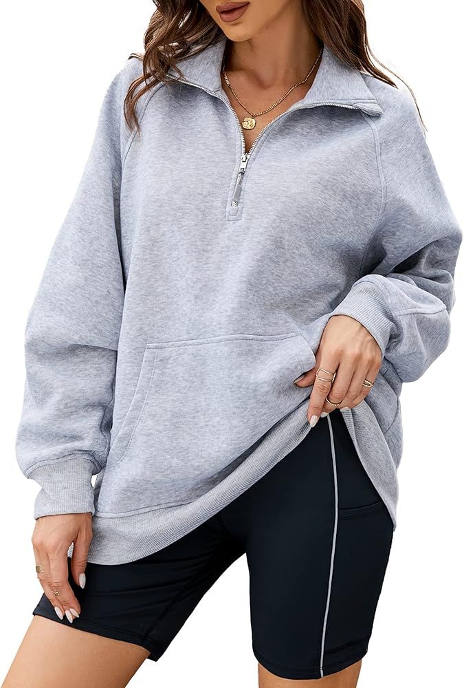 Blooming Jelly Womens Quarter Zip Oversized Sweatshirt Front Pocket Pullover Sweatshirts Long Sleeve | Amazon (US)