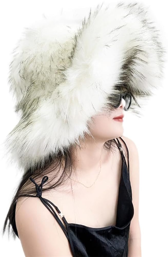 Fluffy Fur Bucket Hat for Women Fuzzy Winter Warm Faux Fur Wrap Hat Russian Cossack Style Fur Bucket Hat | Amazon (US)