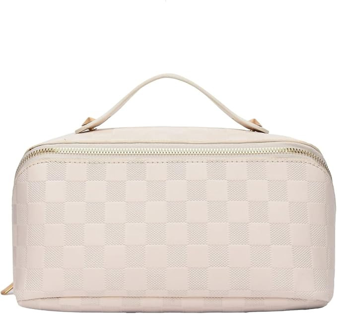 Niumike Large Capacity Travel Cosmetic Bags for Women - PU Leather Small Cute Plaid Checkered Mak... | Amazon (US)