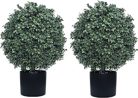Kissilk 2 Pack Artificial Boxwood Topiary Ball Tree,Bushes Potted Plants UV-Proof Leaves 21" Tall... | Amazon (US)