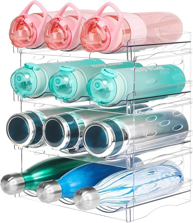 Water Bottle Organizer, Stackable kitchen cabinet organizer, Acrylic Water Bottle Storage Holder ... | Amazon (US)