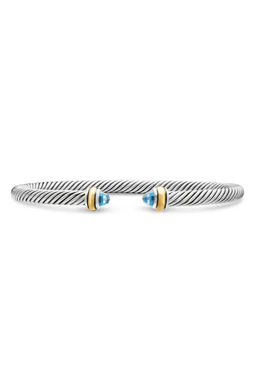 David Yurman Cable Classic Bracelet with 18K Gold & Semiprecious Stones, 4mm in Blue Topaz at Nordstrom, Size Small | Nordstrom