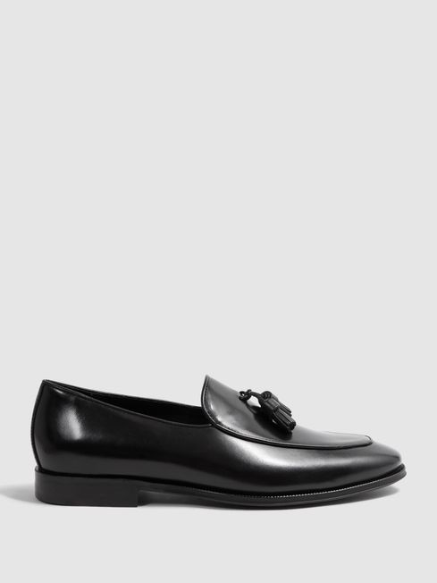 Reiss Black Windsor Suede Tassel Loafers | Reiss UK