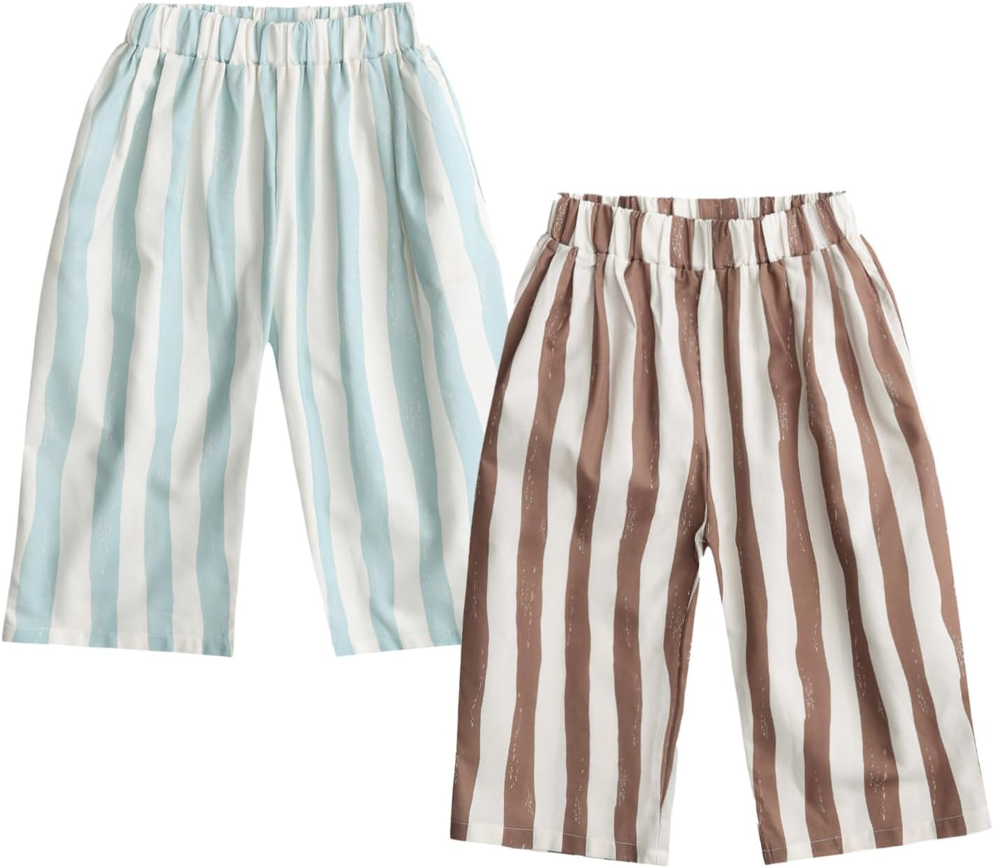 Ashmyova Boy's Cotton Stripe Shorts Summer Elastic Waist Casual Capri Pants for Boys with Pockets 2Pcs | Amazon (US)