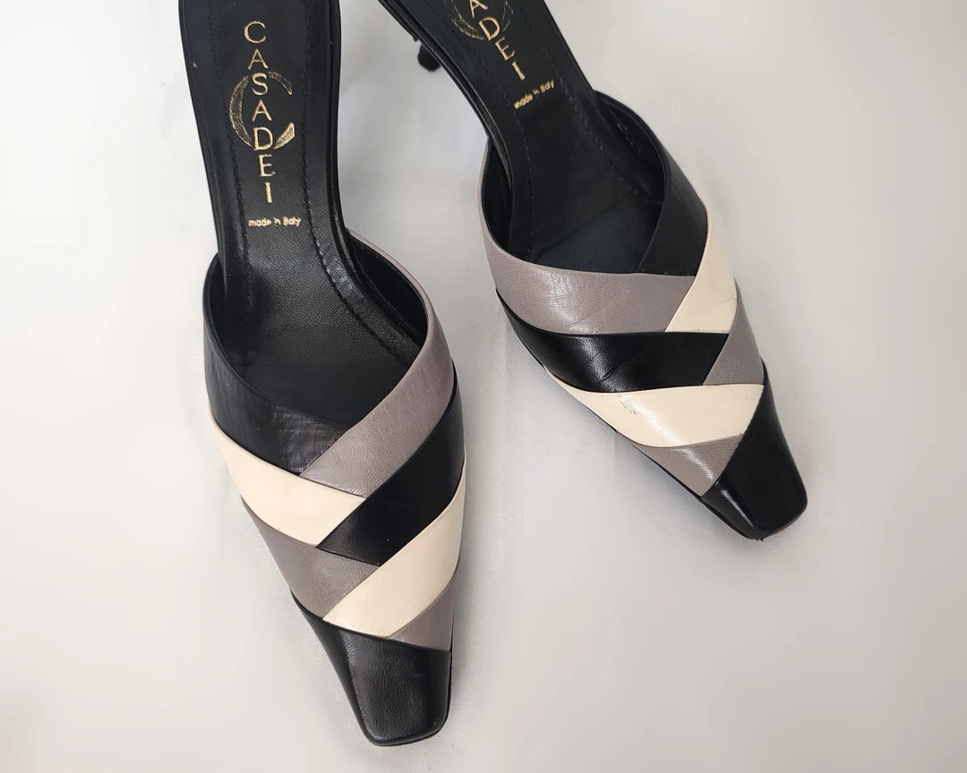 CASADEI Vintage Leather Kitten Heel Mules Pumps In Black-White-Gray 90's 00's Y2k Vtg Designer Pu... | Etsy (AU)