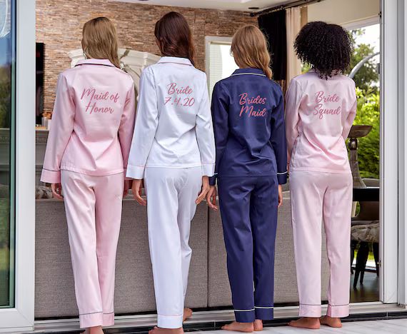 100% COTTON Pajamas Bridesmaids Long Pants Pajama, Personalized Embroidered Bridesmaid Pajama Set... | Etsy (US)