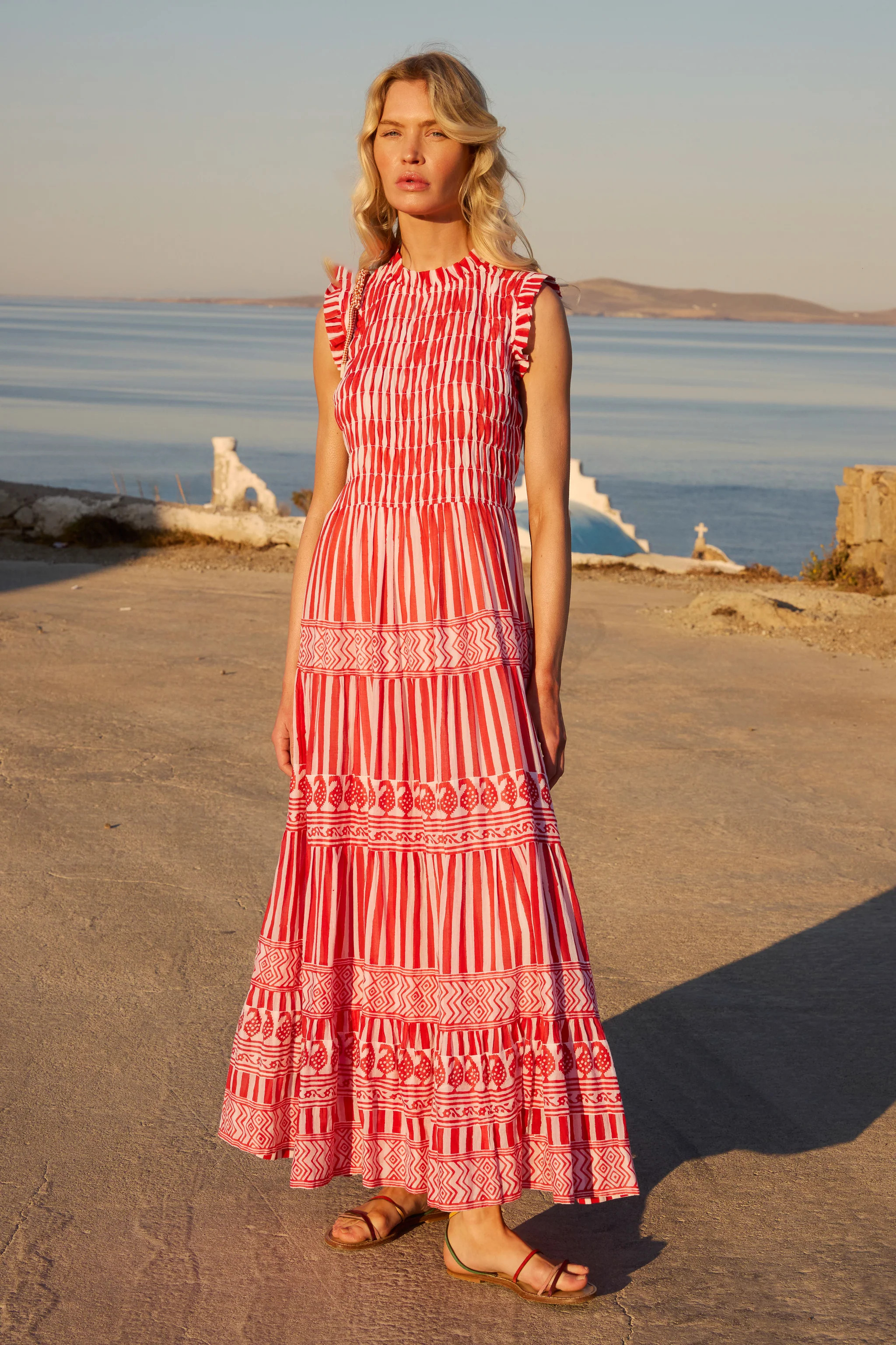 Sleeveless Smocked Maxi- Santorini Red | Oliphant Design