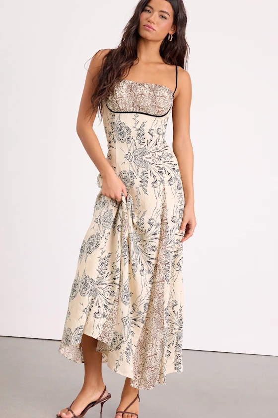 Emryn Beige Multi Mixed Print Floral Maxi Dress | Lulus