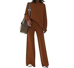 Fixmatti Women Knitted Outfits High Neck Sweater Wide Leg Pant Set 2 Pieces Sweatsuit | Amazon (US)