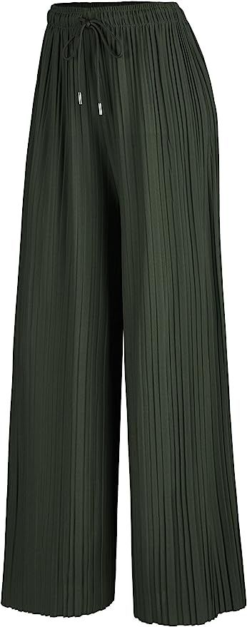 Lock and Love Women's Ankle/Maxi Pleated Wide Leg Palazzo Pants with Drawstring/Elastic Band | Amazon (US)