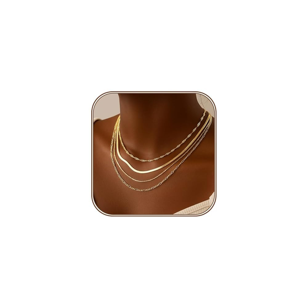 Necklaces for Women Gold Plated Herringbone/Emerald Stack Layering Necklace Dainty Chain Choker J... | Amazon (US)