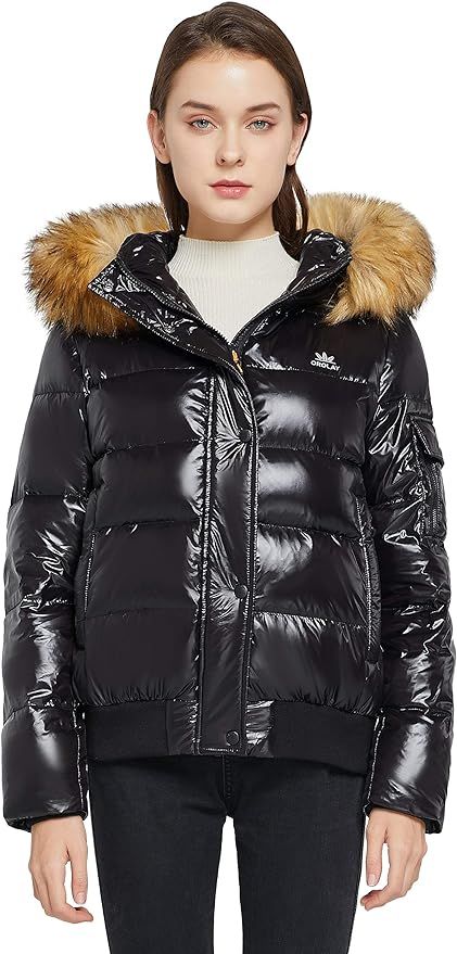 Orolay Women's Thickened Winter Bubble Down Coat Shiny Puffer Jacket with Fur Hood | Amazon (US)