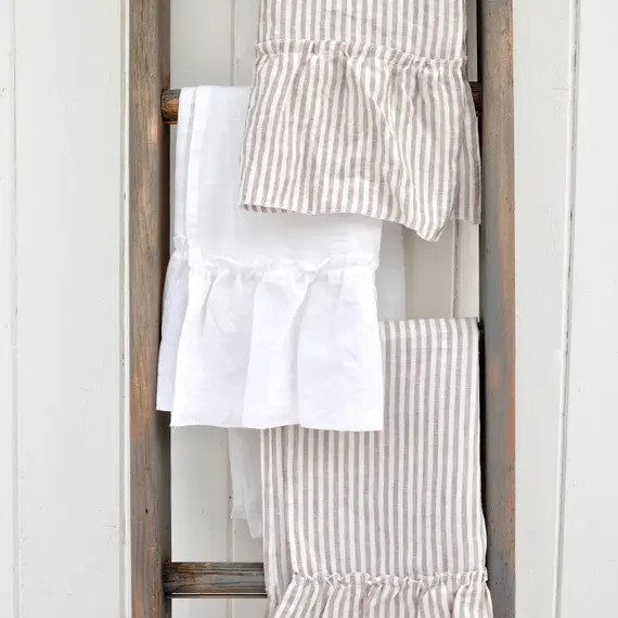 Ruffled Linen Towel Set Shabby Chic Farmhouse Kitchen Decor | Etsy | Etsy (US)